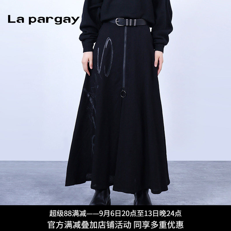 纳帕佳高腰长裙简洁半身裙2024秋冬新款女式黑色个性休闲宽松裙子
