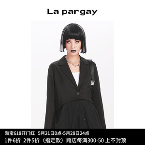 Lapargay纳帕佳2023新款女装黑色上衣休闲长袖假两件短外套西装潮