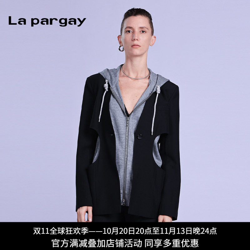 纳帕佳假两件连帽撞色西装外套