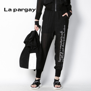 黑白色字母印花设计感休闲裤 子哈伦裤 女式 Lapargay纳帕佳2023新款