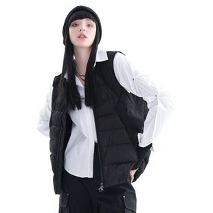 La pargay纳帕佳黑色排骨羽绒马甲女短款立领修身显瘦保暖外套