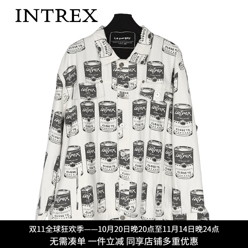 英趣男装休闲中长秋冬上衣夸张个性印花潮流宽松长袖外套独特别致