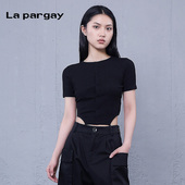 T恤2024夏季 新款 女式 纳帕佳套头圆领镂空短袖 黑白色修身 显瘦上衣