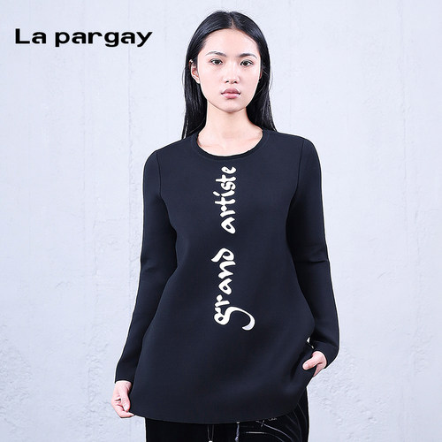 纳帕佳字母印花长袖修身T恤女