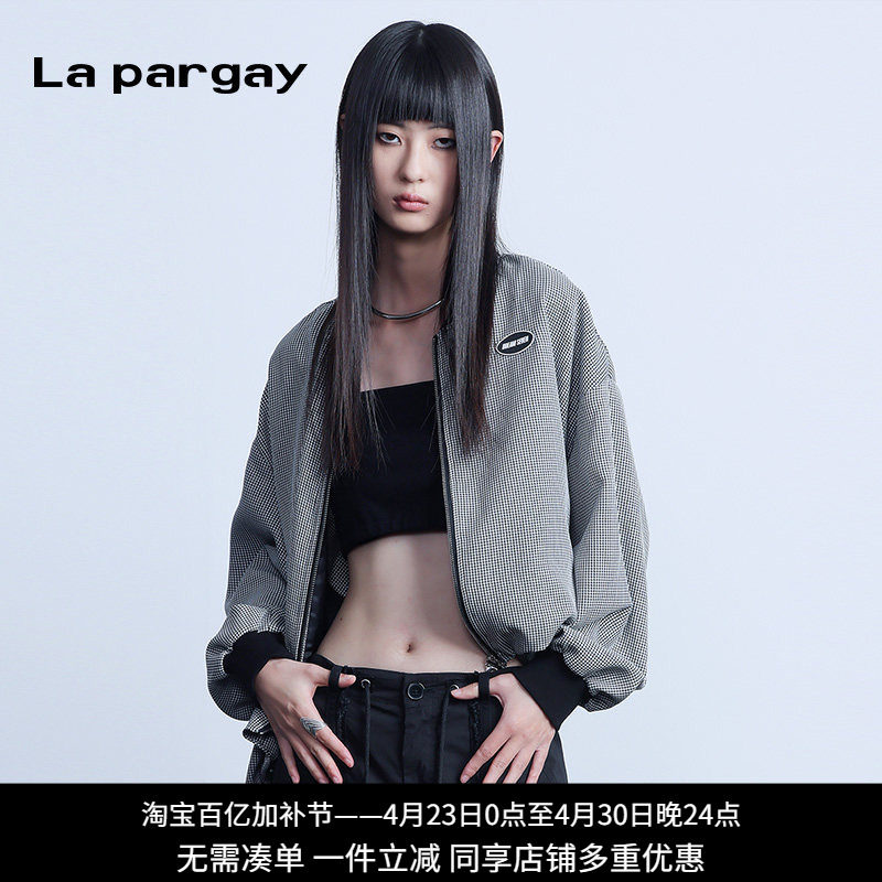 La pargay纳帕佳街头休闲风格纹短外套女立领双拉链设计感夹克衫