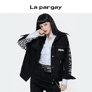 纳帕佳法牛仔短外套女2023秋冬新款时尚洋气黑色长袖百搭小众上衣