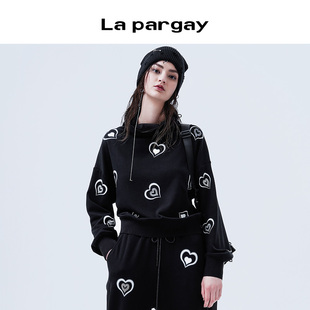 纳帕佳La 爱心印花卫衣女休闲百搭显瘦上衣 pargay2025夏上新个性