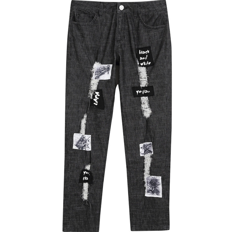 La paYP2025新款春装女休闲裤宽松显瘦直筒裤百搭破洞贴布牛仔裤,女装/女士精品,休闲裤,淘宝优惠券,粉丝福利购,淘宝优惠卷