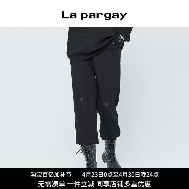 纳帕佳休闲裤女2023秋冬新款ins潮束脚女士黑色高腰宽松运动裤子