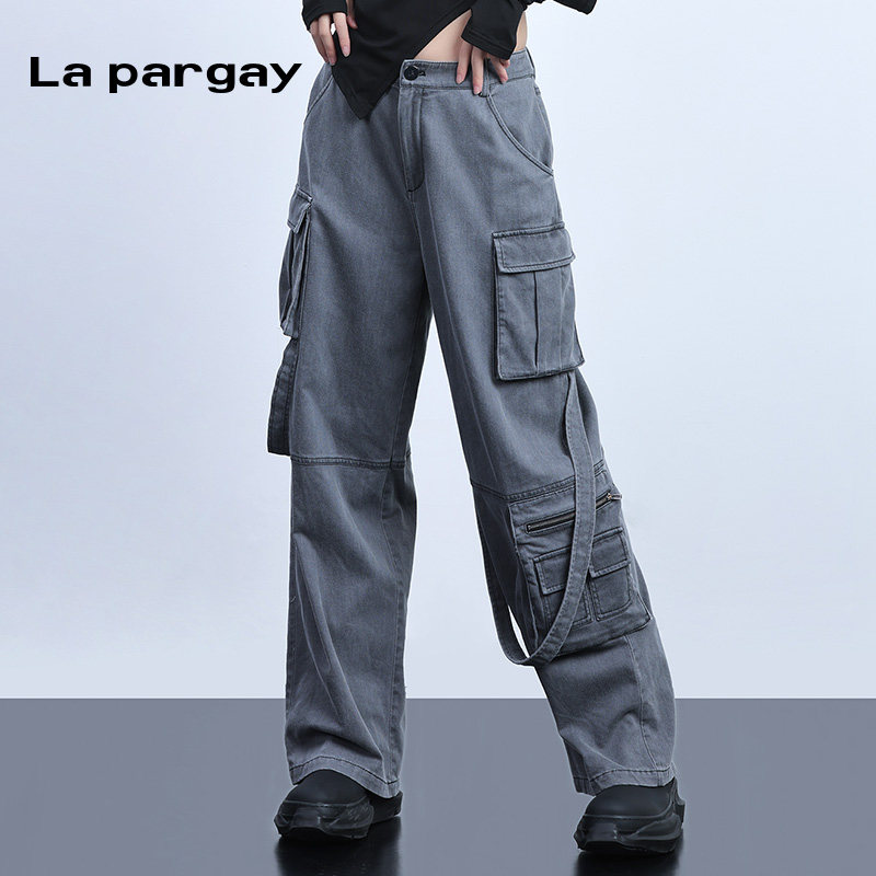 纳帕佳高腰多口袋工装裤女2024夏季新款个性时尚休闲宽松长款裤子