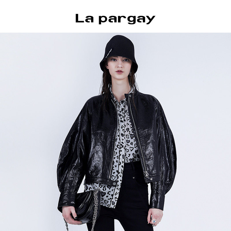 La pargay2025夏上新个性立领皮衣外套女休闲百搭显瘦羊皮夹克