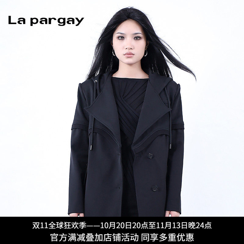 纳帕佳极简翻领连帽西装女黑色