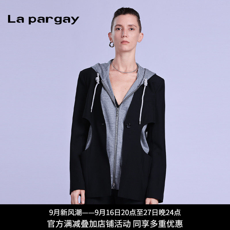 纳帕佳假两件连帽撞色西装外套
