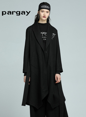 Lapargay纳帕佳2023新款女装冬季黑色中长款毛呢大衣休闲针织外套