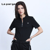 圆领连体衣T恤2024夏季 新款 女式 纳帕佳套头短袖 黑色个性 休闲上衣