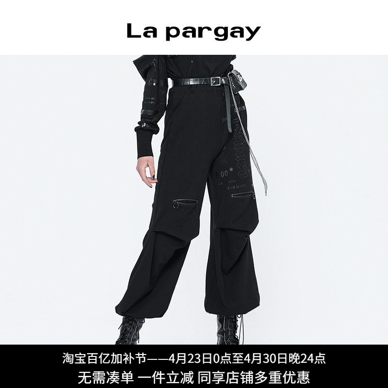 纳帕佳运动休闲裤2023秋冬新款女式黑色直筒高腰宽松百搭小众裤子