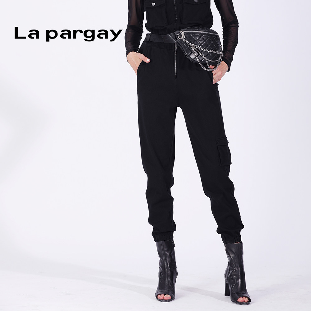 Lapargay纳帕佳2023新款长裤子黑色休闲百搭小脚裤显瘦直筒裤女潮