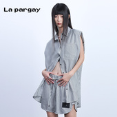 pargay纳帕佳2024夏季 新款 小众宽松条纹上衣个性 燕尾衬衫 休闲