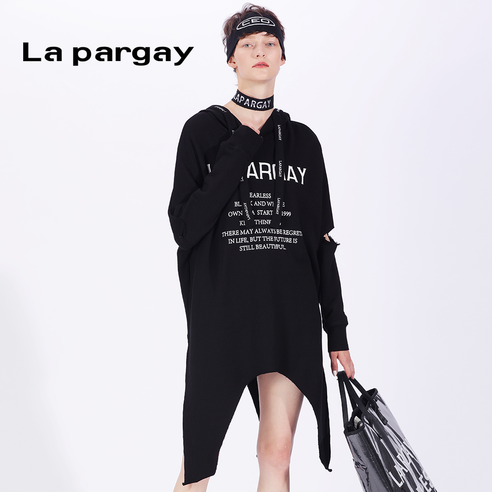 黑色连帽中长款针织衫Lapargay