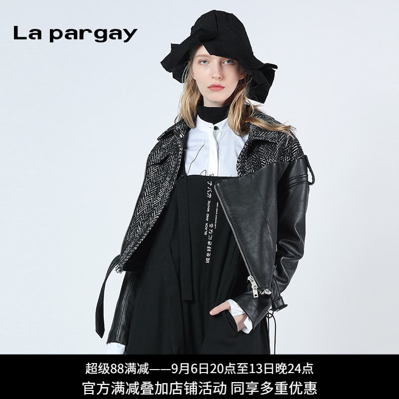 黑色长袖设计感皮衣Lapargay