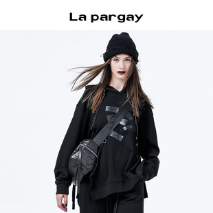 纳帕佳高级感黑色连帽卫衣女2023新款长袖宽松设计感小众休闲上衣