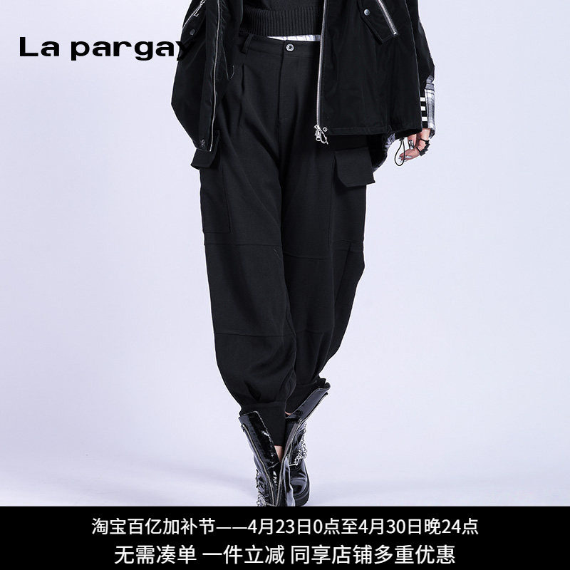 纳帕佳甜酷高腰休闲裤2023秋冬新款女式黑色个性时尚长款小众裤子
