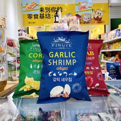韩国进口趣莱福经典虾片蒜香味蟹味新品黑胡椒味82g网红休闲零食