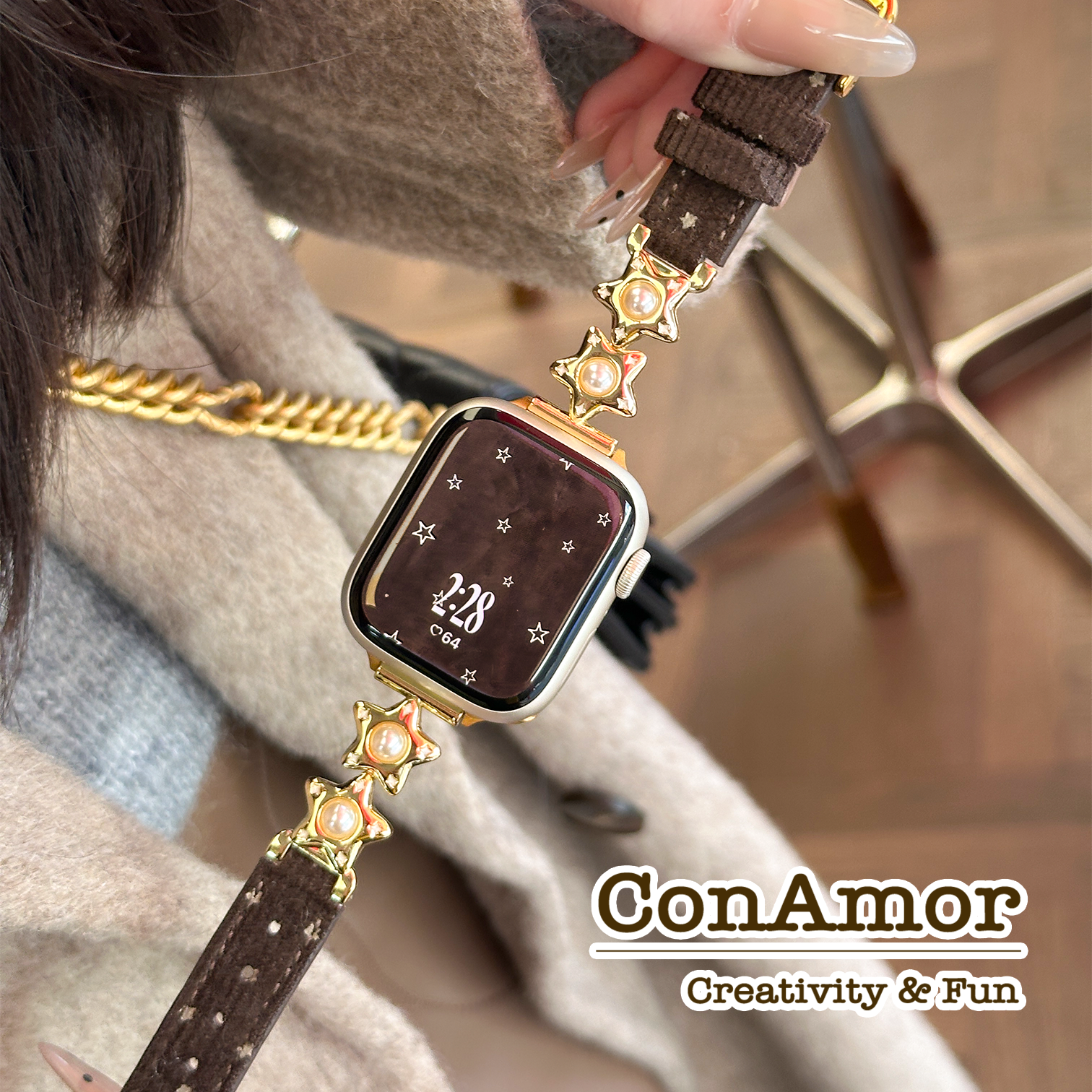 CA.灯芯绒珍珠星星表带