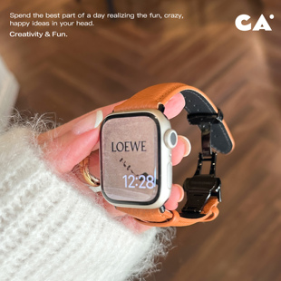 iWatch8表带真皮适用于苹果手表 意大利荔枝纹收腰款 CA. 蝴蝶扣