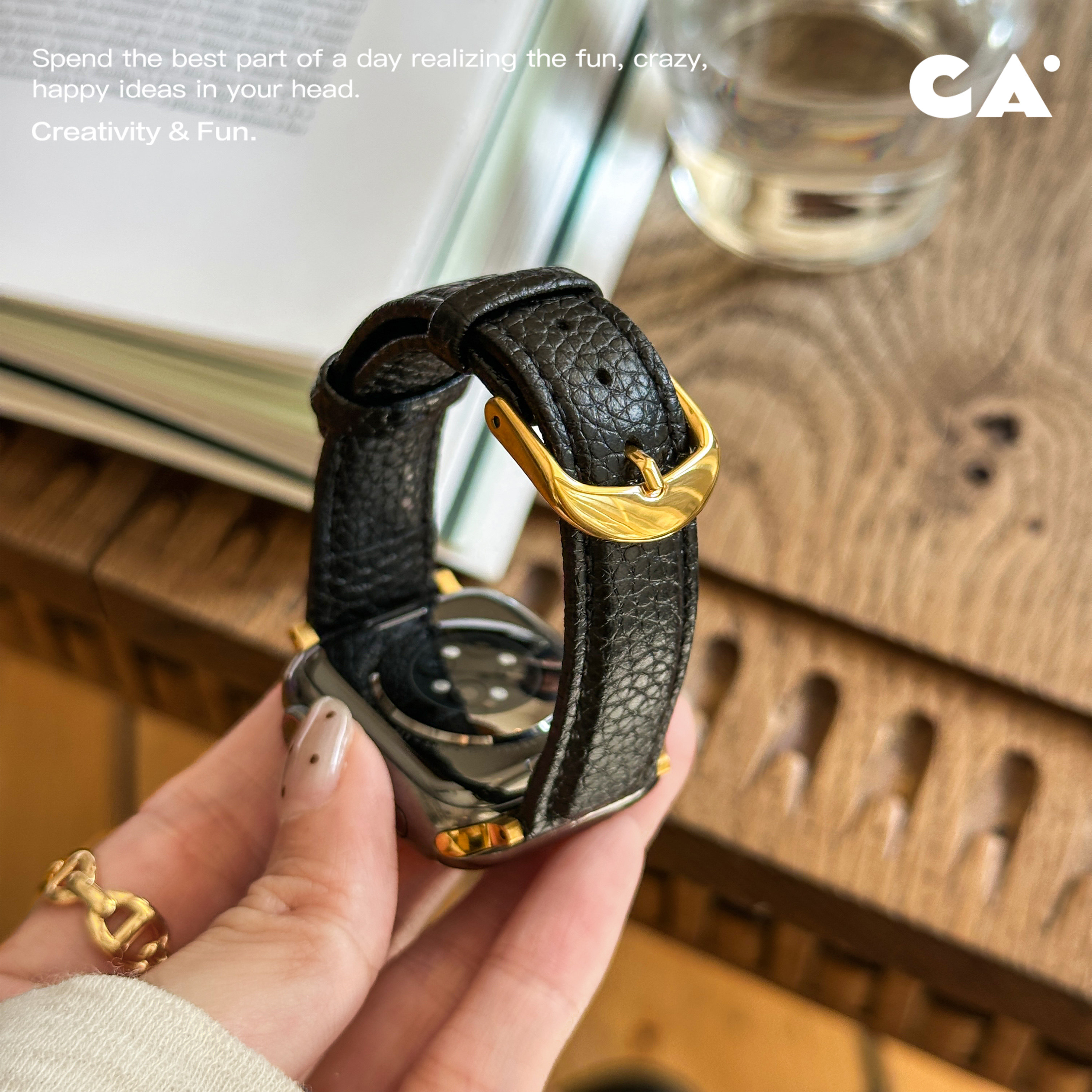CA.《黑金》双面真皮韩系iwatch表带适用于苹果手表applewatchs12
