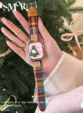 CA. Kt彩虹色毛呢iWatch表带适用于苹果手表S10applewatch987表链