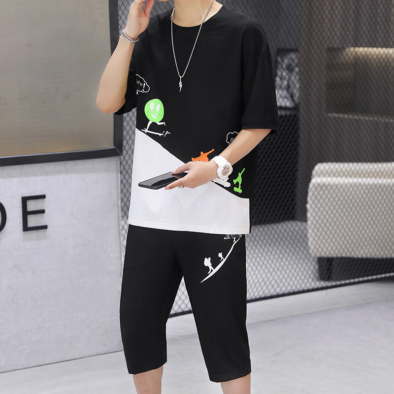 夏天季7七分褲套裝男生短褲韓版馬褲潮流寬鬆運動5五分褲夏褲