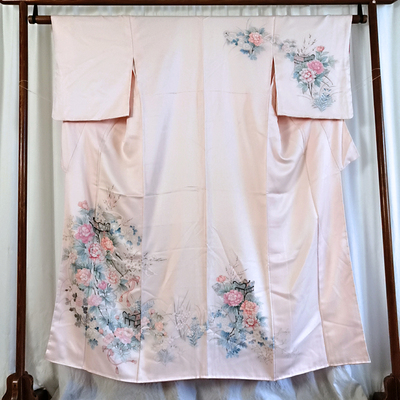 日本正统成品和服 正绢 访问着 手描花纹 御所车花纹