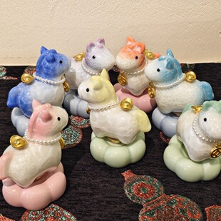 新款小马结晶马年转转可爱陶瓷桌面旋转马上有钱摆件车载马上发财