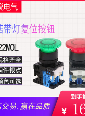 富士型蘑菇头带灯自复位按钮开关AR22MOL-10E3G 11M3R Y/W/S绿色