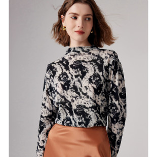 PALUOPO ET23226Y 帕罗秋冬半高领复古印花针织打底减龄百搭羊毛衫