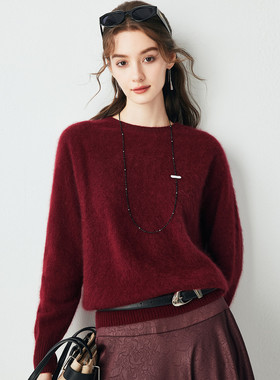 PALUOPO/帕罗含山羊绒拉毛25秋冬圆领毛衣羊毛针织衫女ET250137Y