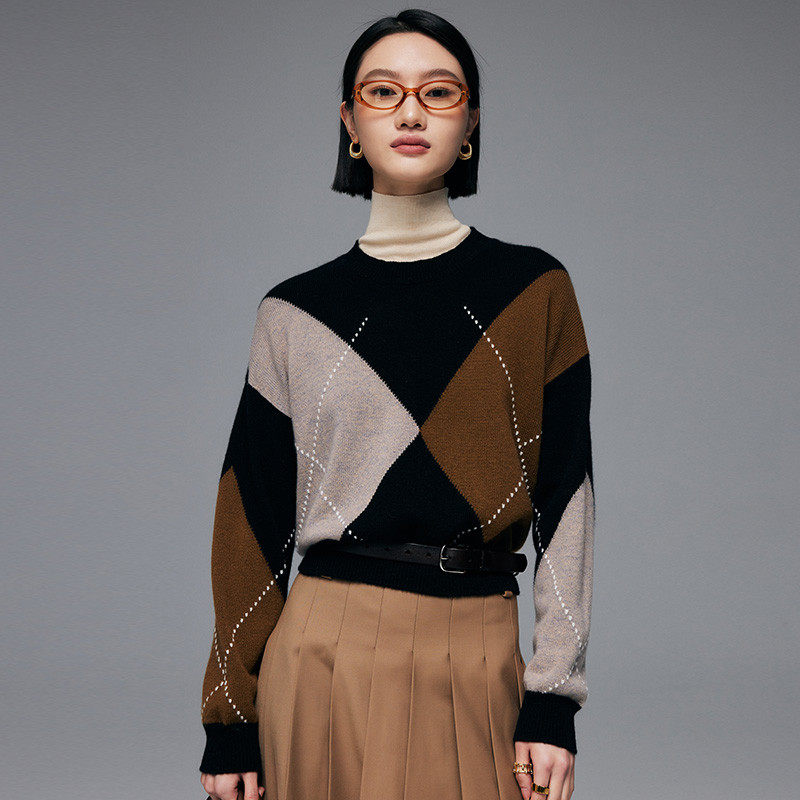 PALUOPO/帕罗秋冬时尚撞色文艺毛衣休闲百搭羊绒衫女ET23205R