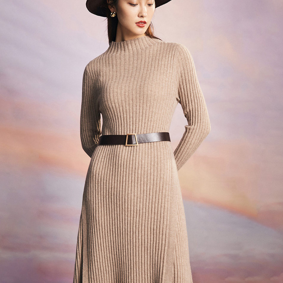 PALUOPO/帕罗25秋冬半高领中长款优雅连衣裙ET255117R