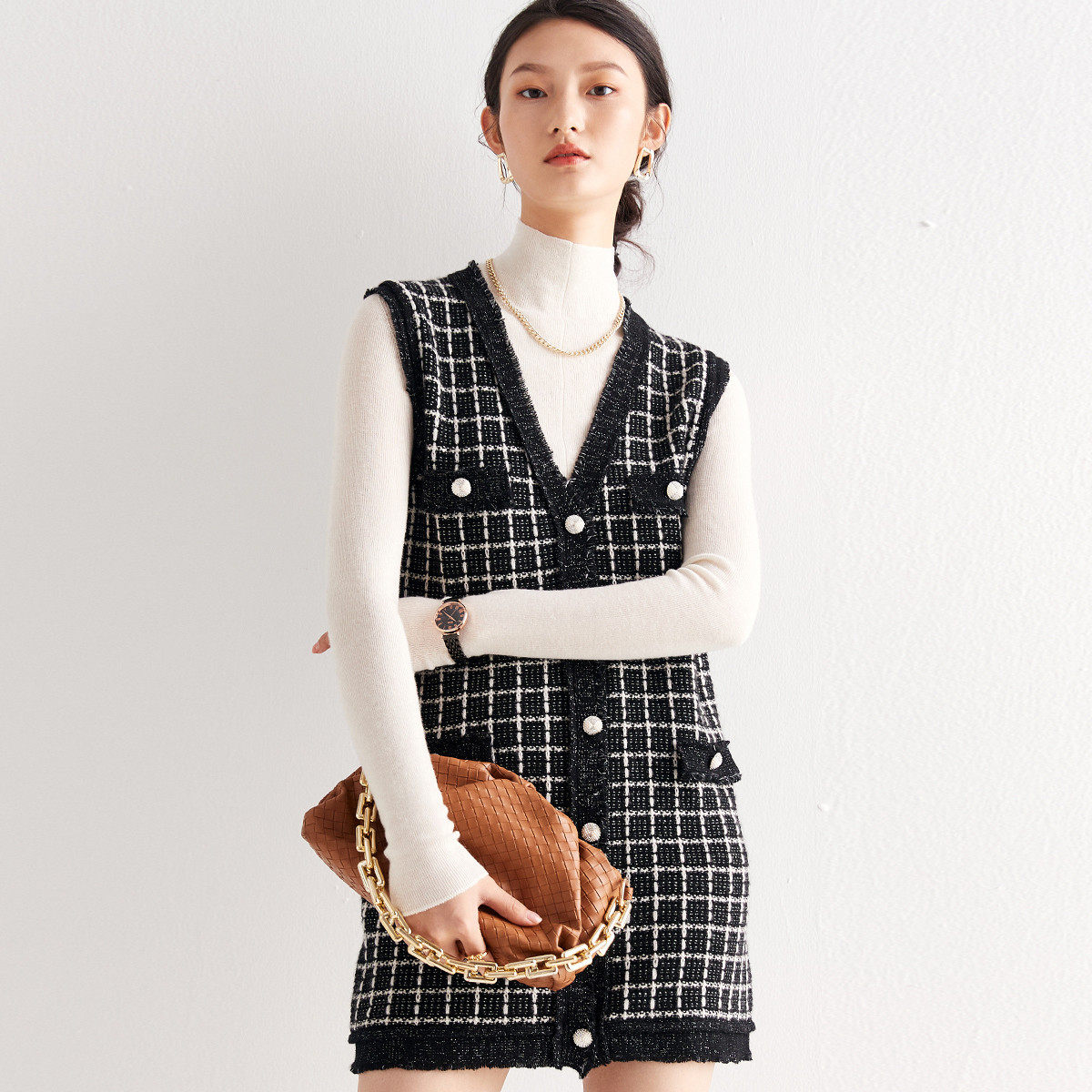 PALUOPO/帕罗山羊绒V领女背心ET20152R-B