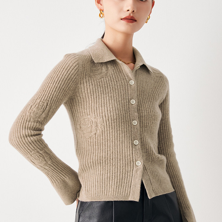 PALUOPO/帕罗秋冬时尚翻领山羊绒开衫ET22278R-B