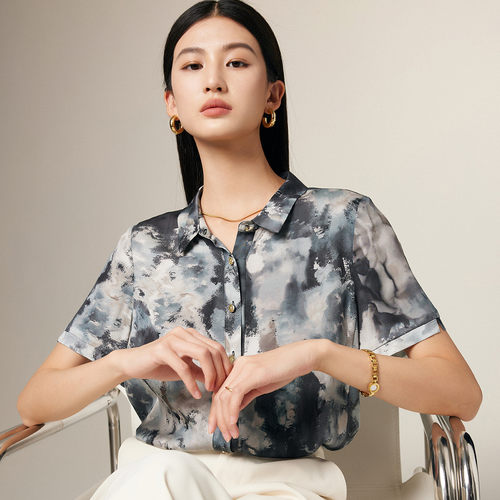 PALUOPO/帕罗亲肤养肤翻领透气T恤短袖衬衫女ES2F0273Z