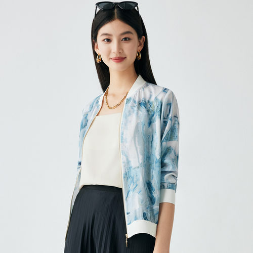 PALUOPO/帕罗棒球领日常长袖拉链桑蚕丝遮阳外套女ES2F1129Z-1