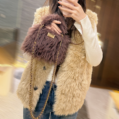 Purse秋冬手混皮草毛毛线钩针包包手工diy手提斜挎包女百搭单肩