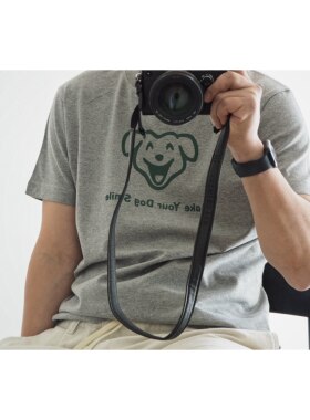 过载商店 烟灰色常规版型复古轻磅纯棉圆领印刷T恤dog smile男女