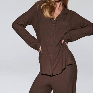 原单轻奢巧克力色卡戴珊skims睡衣套装莫代尔长袖长裤家居服女款