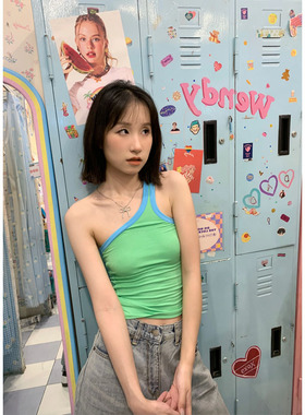 奈斯 STUDIO 撞色设计感甜辣个性吊带背心女上衣单肩夏季外穿显瘦