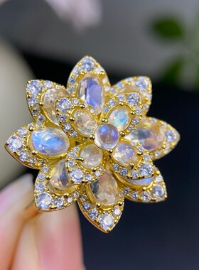 新款到货，天然月光石戒指出货，925银精工镶嵌，4*6 3*4mm