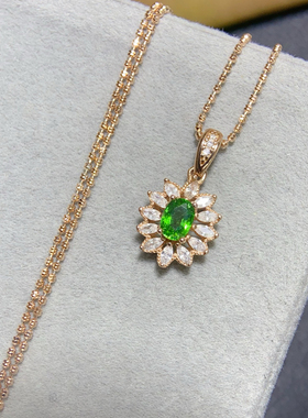 天然透辉石精美锁骨项链套装轻奢小众耳钉简约大气项链