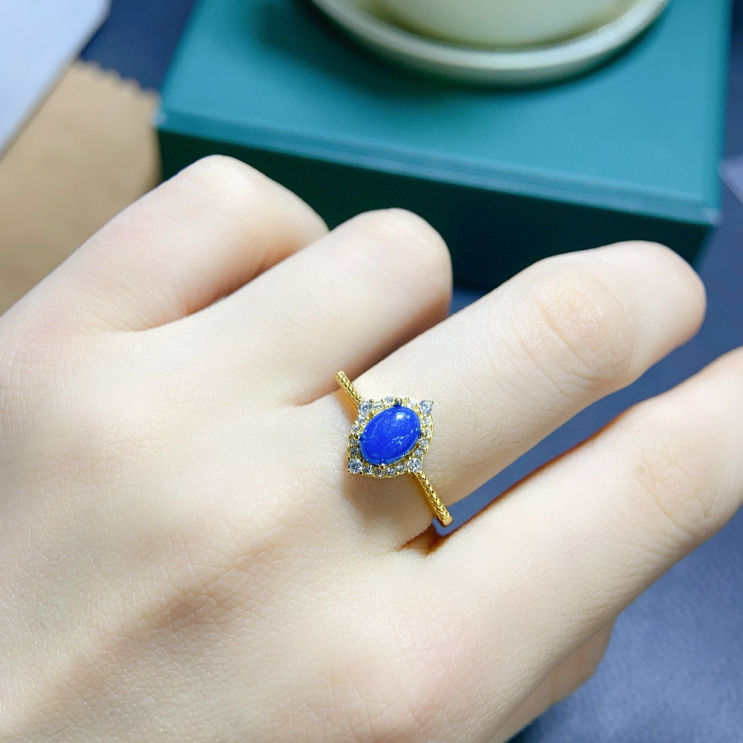 炫彩蓝欧泊戒指绝美显白的火彩主石5*7mmS925银精工镶嵌